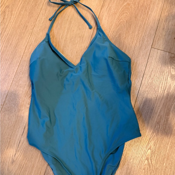 CupShe teal size large L turquoise halter top tie neck one piece swimsuit. - Picture 1 of 5